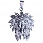Stainless Steel Native American Chief with CZ Encrusted Headdress Pendant 